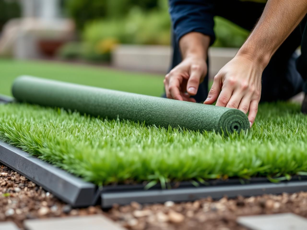 Installer laying premium artificial turf